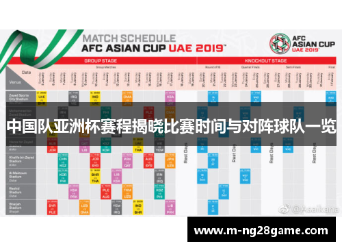 中国队亚洲杯赛程揭晓比赛时间与对阵球队一览