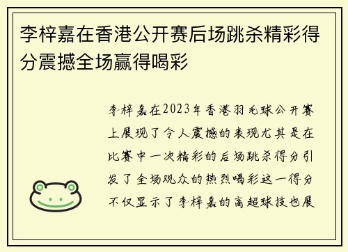 李梓嘉在香港公开赛后场跳杀精彩得分震撼全场赢得喝彩