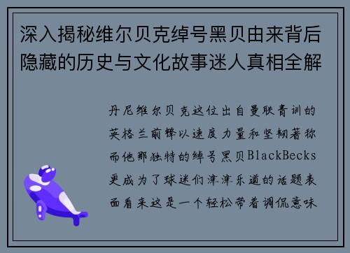深入揭秘维尔贝克绰号黑贝由来背后隐藏的历史与文化故事迷人真相全解 深入揭秘维尔贝克绰号黑贝由来背后隐藏的历史与文化故事迷人真相全解